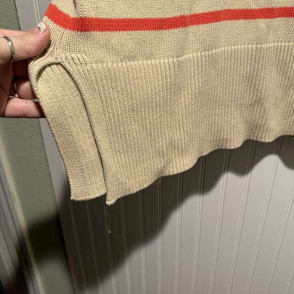GAP 24/7 Split Hem Rolled Neck Striped Sweater Cream Red Size XL Oversized - Picture 4 of 7